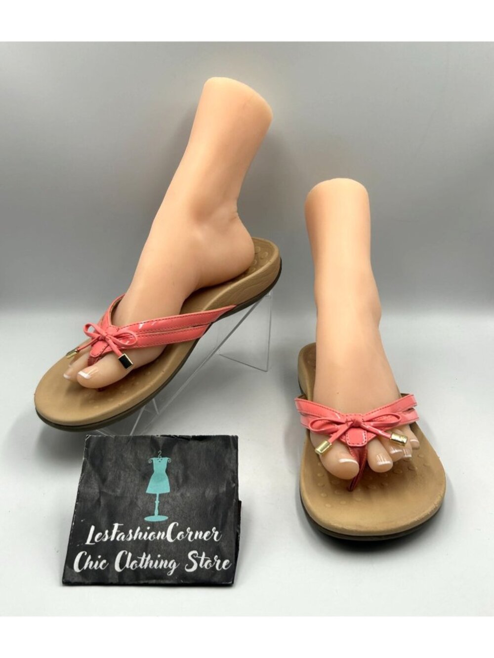 Vionic Women's Coral Pink Patent Leather Bella X Bow Comfort Sandals Sz 10 3405